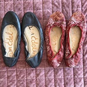 Sam Edelman Black and Red Patterned Flats